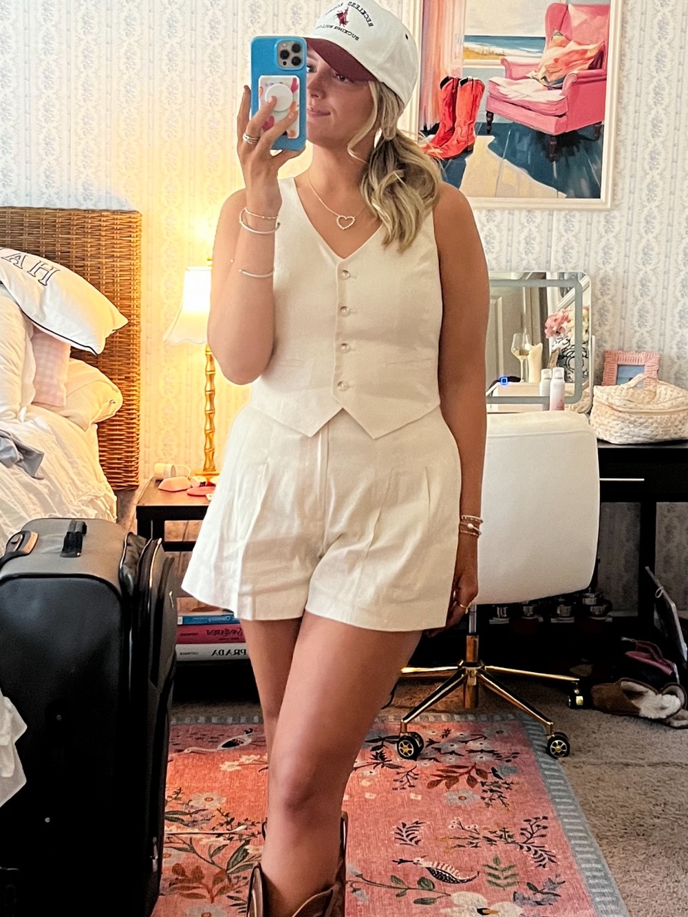 ANTONIO MELANI Cream High-Waist Pleated Shorts with Matching Vest SET